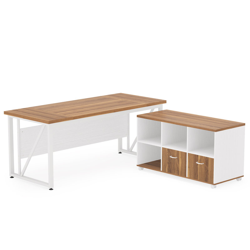 Inbox Zero Dineke L-Shape Executive Desk with Cabinet